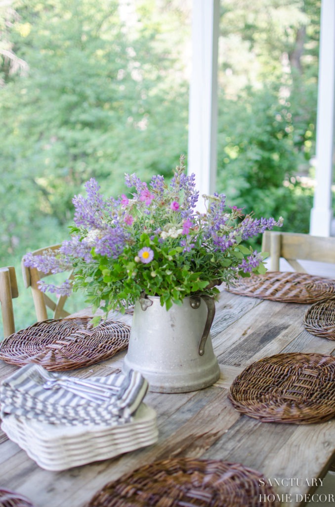 Low Glass Vase With Wildflowers